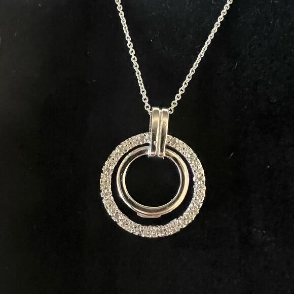 Sterling Silver Necklace with Double Circle Charm - Picture 3 of 7